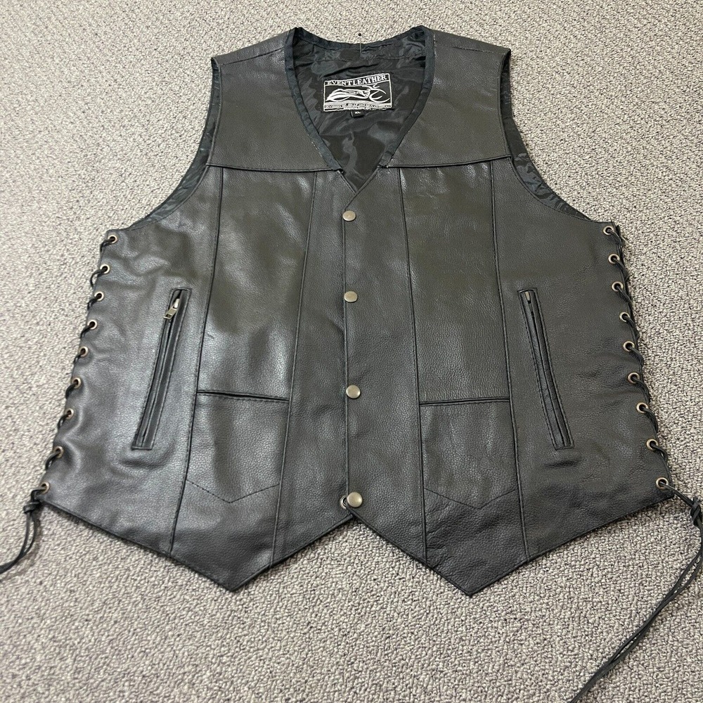 Event Leather Vest Mens Size XL Extra Large Promotional Side Laces Pockets Black